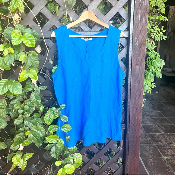 Flax Tops - FLAX | 100% Linen Teal Sleeveless Blouse L